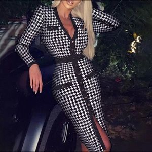 Slim Button V-Neck Dress Fall Long Sleeve Bodycon